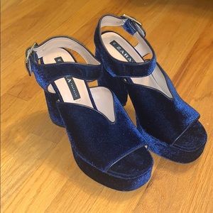 Zara platform blue velvet heels